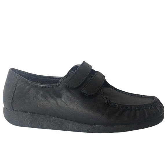 Dr. Scholls Mardell Women 11 W Shoes Two Strap Comfort Black Leather Slip On - Picture 1 of 11